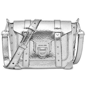 Michael Kors Manhattan Small Crackled Metallic Leather Crossbody Bag